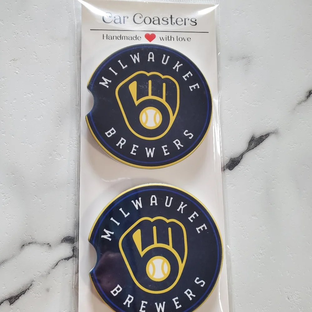 Milwaukee Brewers Set Of 2 Ceramic Car Coasters